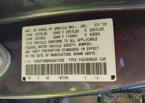 2009 Honda Accord 3.5 Ex-L z USA, uszkodzony, nr VIN 1HGCP368X9A047326